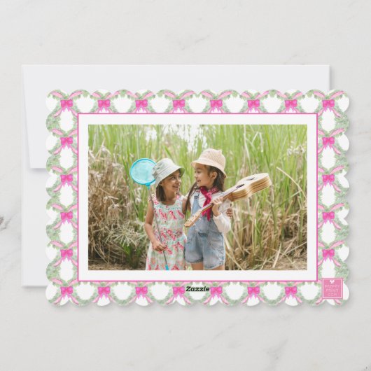 Waterverf Hot Pink Bow Ginger Jar Kerstfoto Feestdagenkaart (Achterkant)