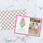 Waterverf Hot Pink Bow Ginger Jar Kerstfoto Feestdagenkaart