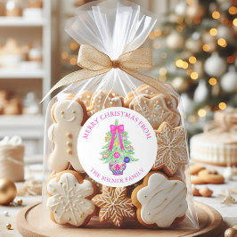 Waterverf Hot Pink Bow Ginger Jar Retouradres Ronde Sticker