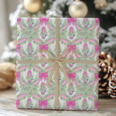 Waterverf Hot Pink Bow Ginger Jar Tree Kerstmis Cadeaupapier