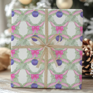 Waterverf Hot Pink Bow Ornament Kerst Cadeaupapier
