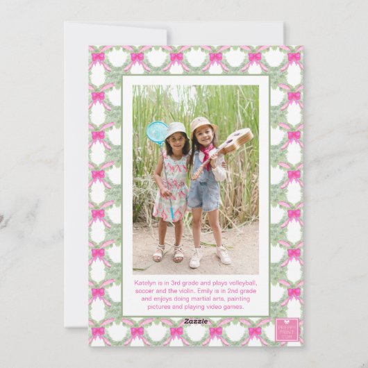 Waterverf Hot Pink Bows Garland Kerstfoto Feestdagenkaart (Achterkant)