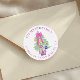 Waterverf Hot Pink Bows Kerst Ginger Jar Ronde Sticker