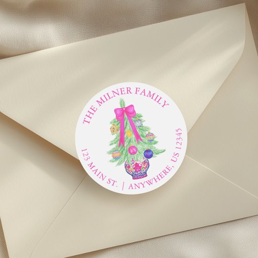 Waterverf Hot Pink Bows Kerst Ginger Jar Ronde Sticker