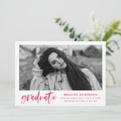 Waterverf Hot Pink Brush Script Graduation Party Kaart (Staand voorkant)