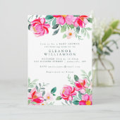 Waterverf "Hot Pink" Floral Baby shower Kaart (Staand voorkant)