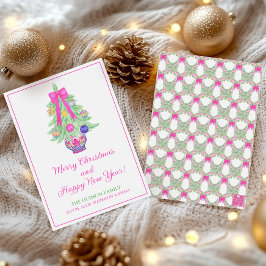 Waterverf Hot Pink Lint Kommetje Kerstboom Feestdagenkaart