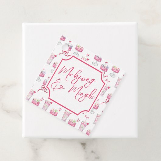 Waterverf Hot Pink Mahjong Cocktails Bedankjes Labels (In situ)