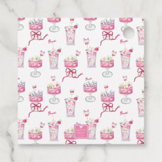 Waterverf Hot Pink Mahjong Cocktails Bedankjes Labels (Achterkant)