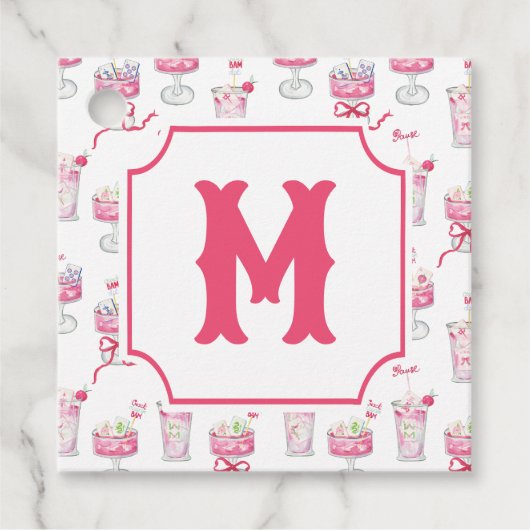 Waterverf Hot Pink Mahjong Cocktails Bedankjes Labels (Voorkant)