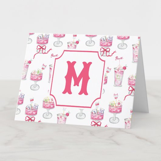 Waterverf Hot Pink Mahjong Cocktails Bedankkaart