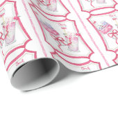 Waterverf Hot Pink Mahjong Cocktails Cadeaupapier (Rol Hoek)