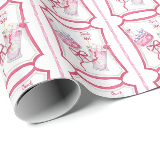 Waterverf Hot Pink Mahjong Cocktails Cadeaupapier (Rol Hoek)