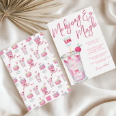 Waterverf Hot Pink Mahjong Cocktails Party Kaart