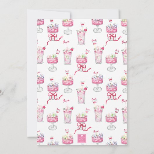 Waterverf Hot Pink Mahjong Cocktails Party Kaart (Achterkant)