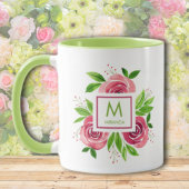 Waterverf Hot Pink Rozen Limoen monogram Two-Tone Mok