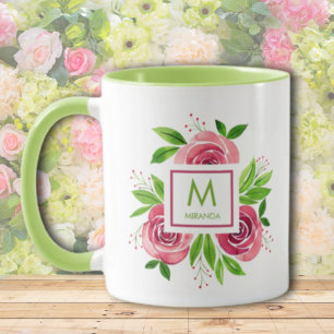 Waterverf Hot Pink Rozen Limoen monogram Two-Tone Mok