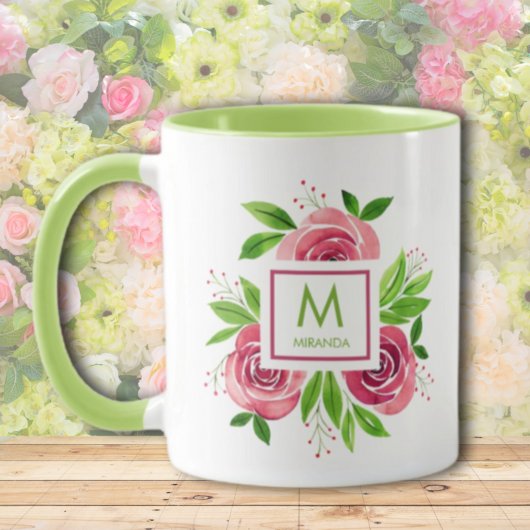 Waterverf Hot Pink Rozen Limoen monogram Two-Tone Mok