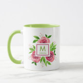 Waterverf Hot Pink Rozen Limoen monogram Two-Tone Mok (Links)