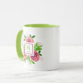 Waterverf Hot Pink Rozen Limoen monogram Two-Tone Mok (Voorkant links)