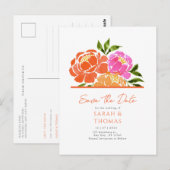 Waterverf Hot Pink Sinaasappel Floral Bewaar de da Briefkaart (Voorkant / Achterkant)