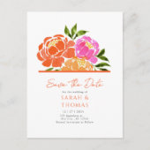 Waterverf Hot Pink Sinaasappel Floral Bewaar de da Briefkaart (Voorkant)