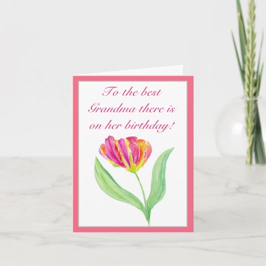 Waterverf Hot Pink Tulip Birthday Grandma Kaart (Voorkant)