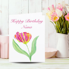 Waterverf Hot Pink Tulip Birthday Nana Kaart
