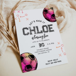 Waterverf Hot Pink Voetbal Verjaardagsuitnodiging Kaart