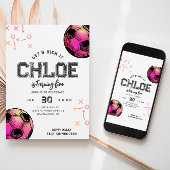 Waterverf Hot Pink Voetbal Verjaardagsuitnodiging Kaart