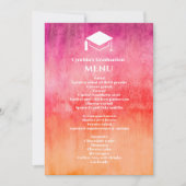 Waterverf Hot Roze en Oranje Afstuderen Diner Kaart (Voorkant)