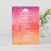 Waterverf Hot Roze en Oranje Afstuderen Diner Kaart (Staand voorkant)
