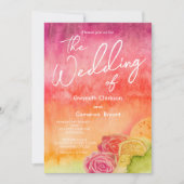 Waterverf Hot Roze en Sinaasappel bruiloft Kaart (Voorkant)