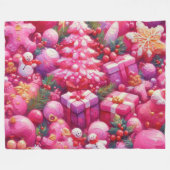 Waterverf Hot Roze Kerst Motieven Vakantie Fleece Deken (Voorkant (Horizontaal))