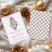 Waterverf Hot Roze Lint Gemberpot Kerstboom Feestdagenkaart