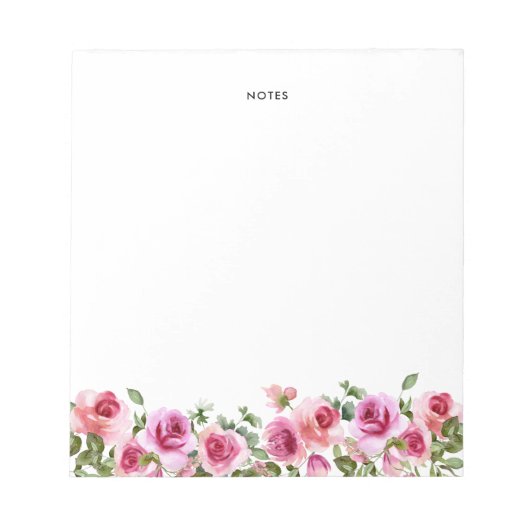 Waterverf Hot Roze Roos Bloemen Gepersonaliseerde Notitieblok (Voorkant)