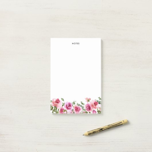 Waterverf Hot Roze Roos Bloemen Gepersonaliseerde  Post-it® Notes (Op bureau)