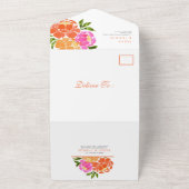 Waterverf Hot Roze Sinaasappel Bloemen Boho Huweli All In One Uitnodiging (Buitenkant)