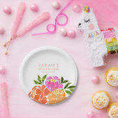 Waterverf Hot Roze Sinaasappel Bloemen Kleurrijk Papieren Bordje (Feest)