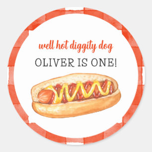 Waterverf Hotdog 1e Verjaardag Ronde Sticker
