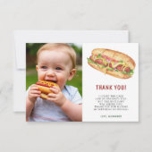 Waterverf hotdog eerste verjaardagsfeestje bedankkaart (Voorkant)