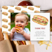 Waterverf hotdog eerste verjaardagsfeestje bedankkaart