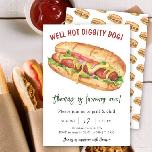 Waterverf Hotdog Kinderverjaardag Kaart