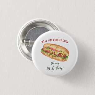 Waterverf Hotdog Kinderverjaardag Ronde Button 3,2 Cm