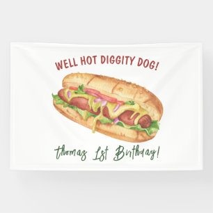 Waterverf Hotdog Kinderverjaardag Spandoek