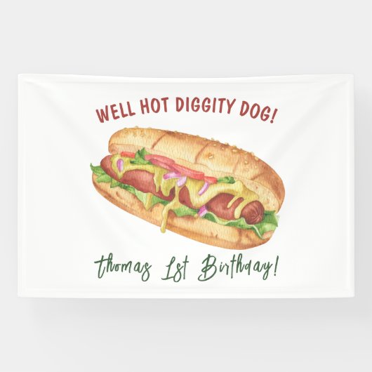 Waterverf Hotdog Kinderverjaardag Spandoek (Horizontaal)