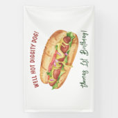 Waterverf Hotdog Kinderverjaardag Spandoek (Verticaal)