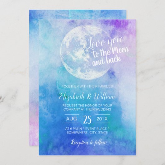 Waterverf houdt van je met de maan en het rughuwel kaart (Voorkant / Achterkant)