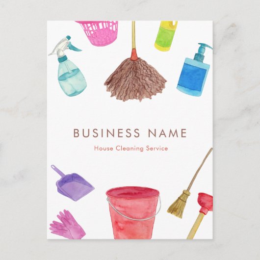 Waterverf House Cleaning Supplies Colorful Modern Briefkaart (Voorkant)