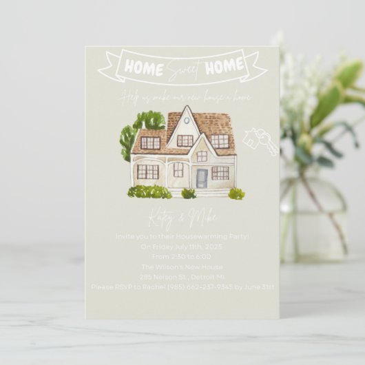 Waterverf House Housewarming Party Uitnodiging (Staand voorkant)